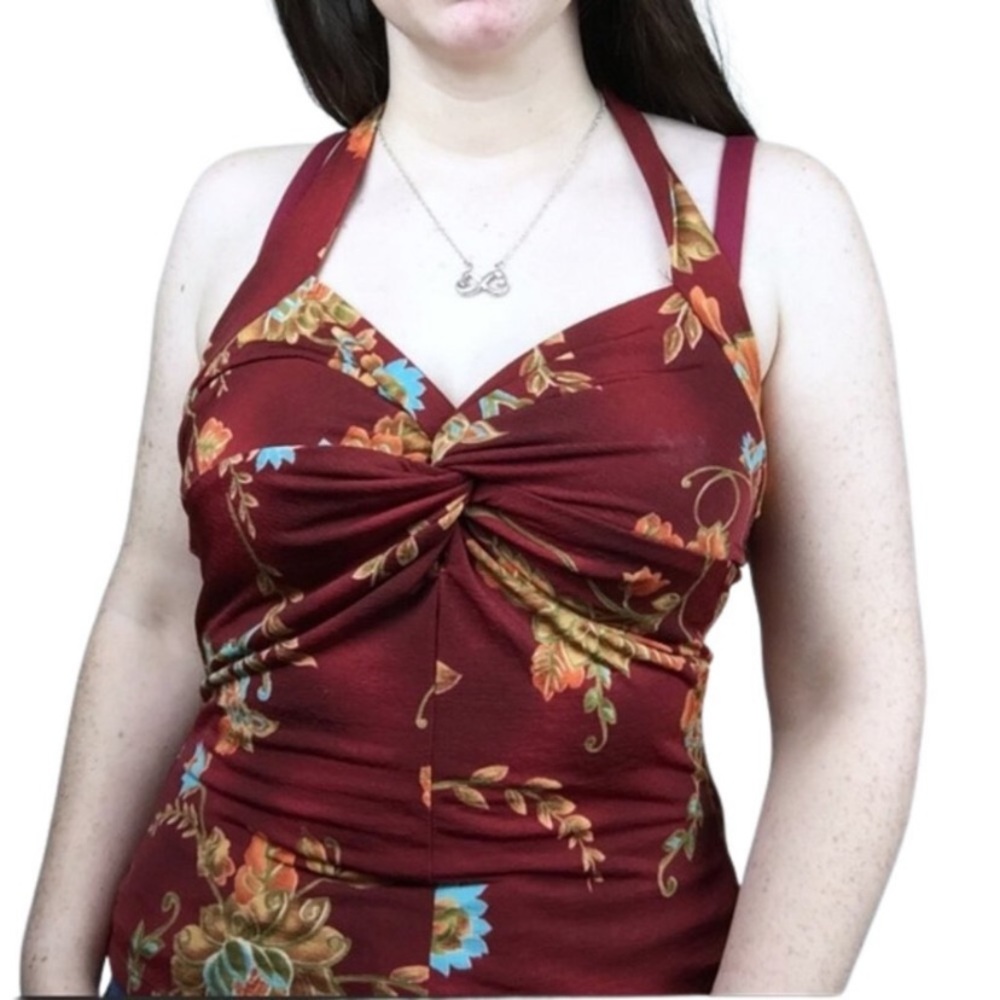 Vintage Y2K Forever 21 Asian floral halter top size medium twist bust babydoll